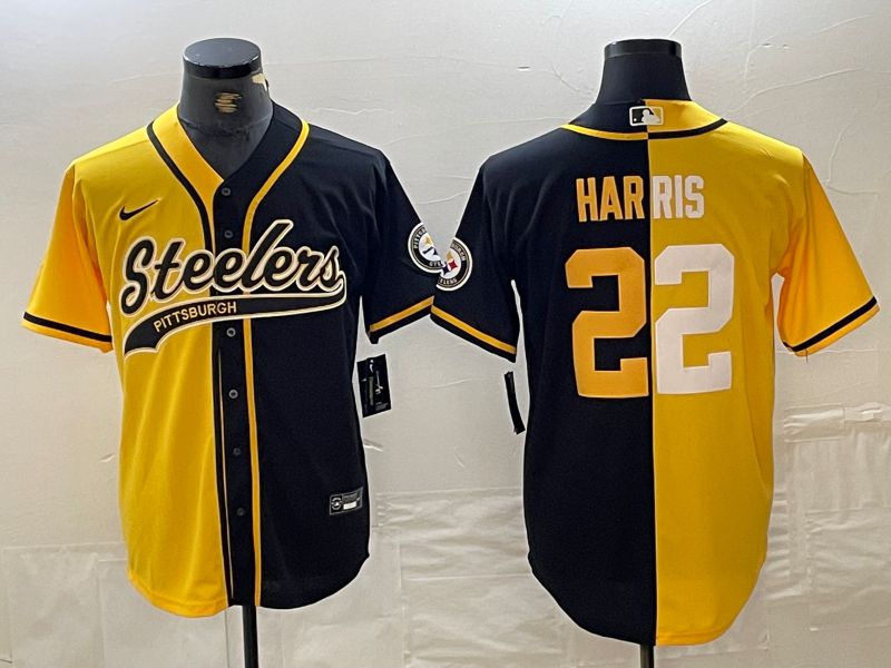 Men Pittsburgh Steelers #22 Harris Yellow black Joint Name 2024 Nike Limited NFL Jersey style 2->los angeles dodgers->MLB Jersey